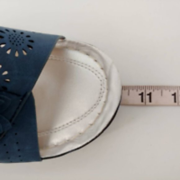 Yasirun Womens Slide Sandals Blue Floral Applique Wedge Heels Slip Ons 41 New - Picture 6 of 9